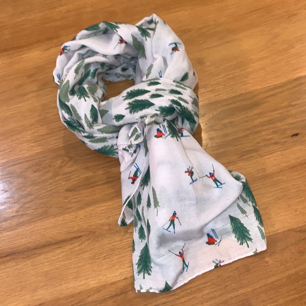 PRINTED VILLAGE XL Skiing Forest Scarf Winter Snow Fun~Shoulder Wrap Cover-Up~